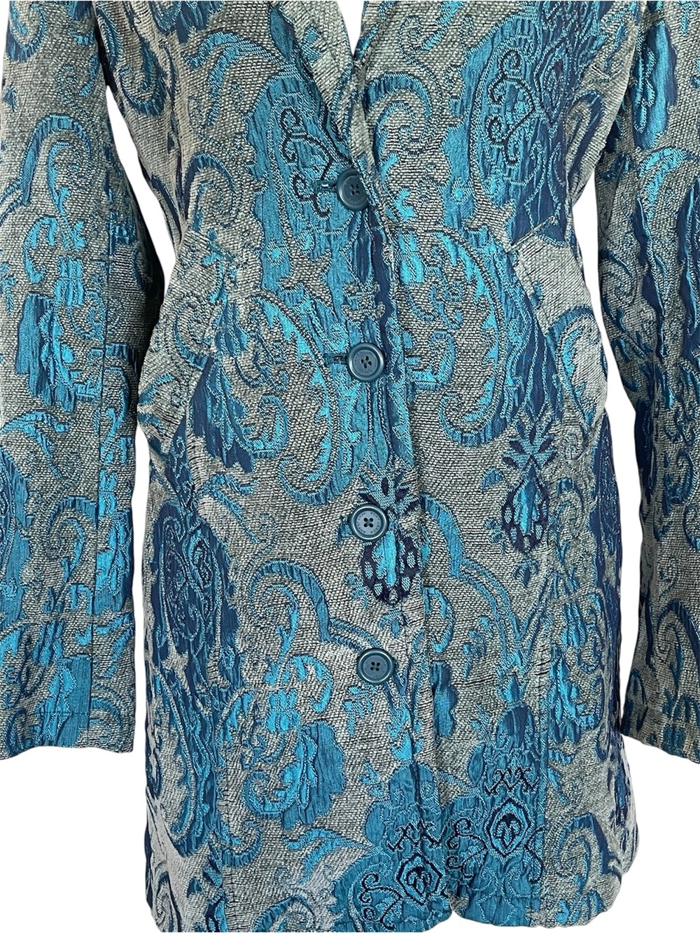 DKNY Jeans Turquoise Paisley Print Tapestry Coat - Picture 8 of 12